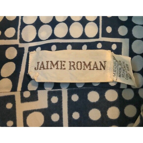 Vintage 1960s Jaime Roman Dagger Collar Disco Hippie Shirt Men's Sz M Blue Dots - Picture 6 of 11